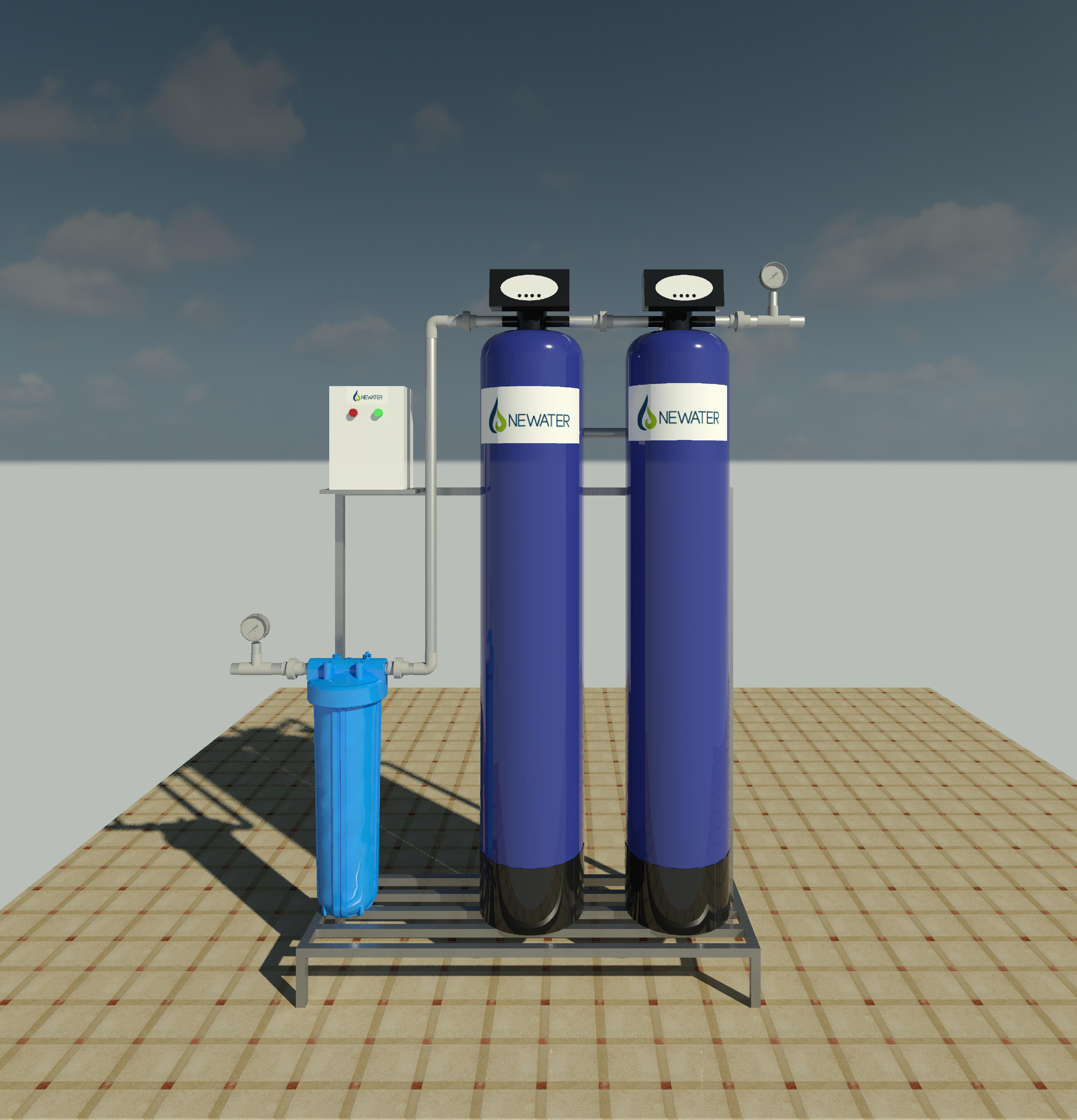 Hệ thống lọc nước tổng 2 cột composite - van tự động - công suất 1000 lít/giờ